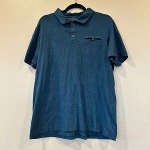 Rock & Republic The Iconic Polo Shirt Blue Slub Knit Chest Pocket Men's Size XL